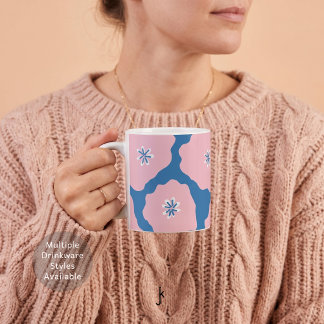 Mug Jolie fleur abstraite dessinée à la main rose bleu