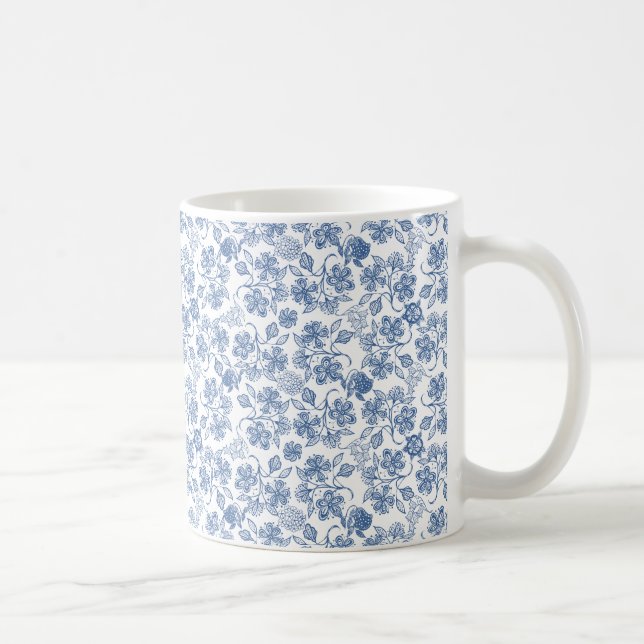 Mug Jolie impression florale ethnique de bleu d'indigo (Droite)