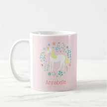 Jolie licorne & Fleurs rose pâle Personnalisé