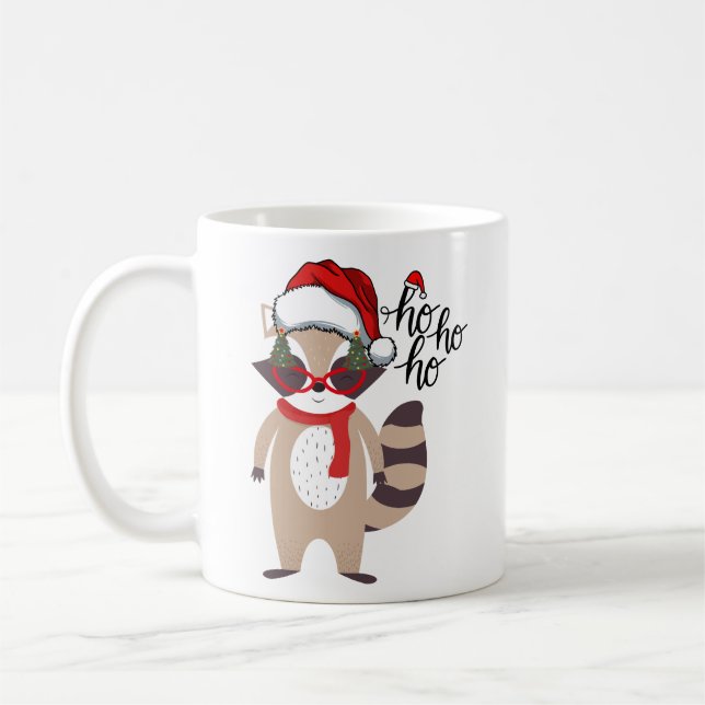 Mug Jolie Noël Raccoon Cadeau Mignonne Vacances Amusan (Gauche)