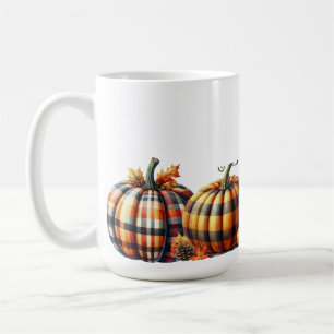 MUG JOLIE ORANGE & VERT PLAID AUTOMNE CITROUILLES