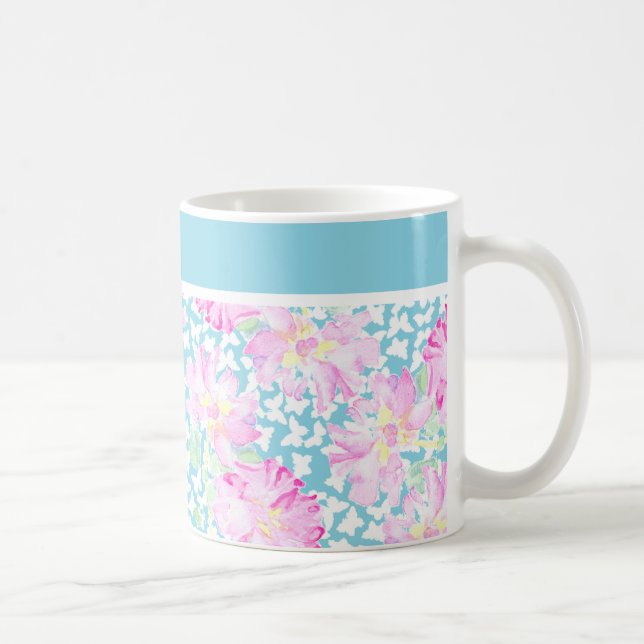 Mug Jolie pâte à café, Roses roses, Papillons blancs (Droite)