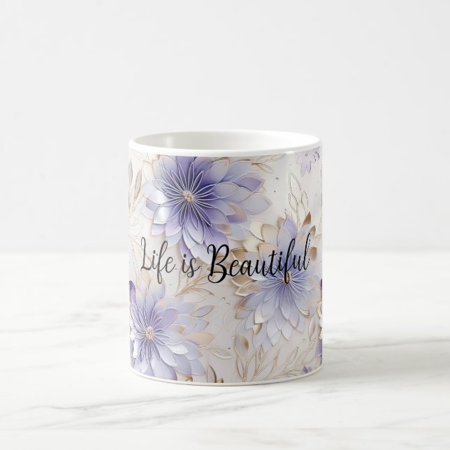 Mug Jolie perle d'or violet Fleurs blanches (Centre)