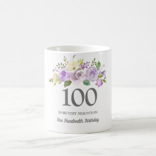 Mug Jolie Purple Floral Femme 100e anniversaire Cadeau