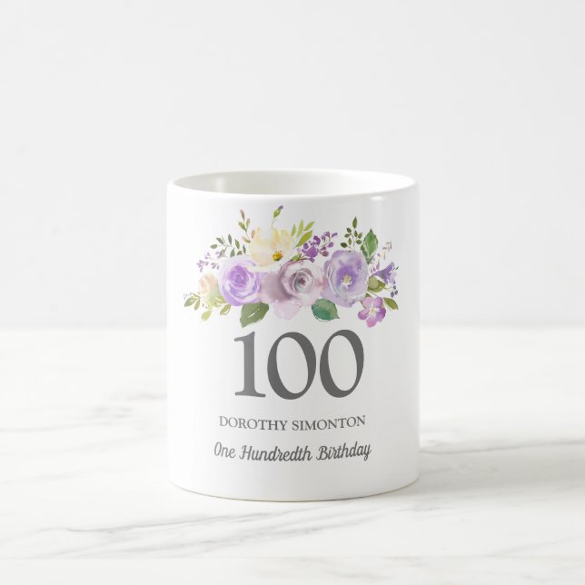 Mug Jolie Purple Floral Femme 100e anniversaire Cadeau (Centre)