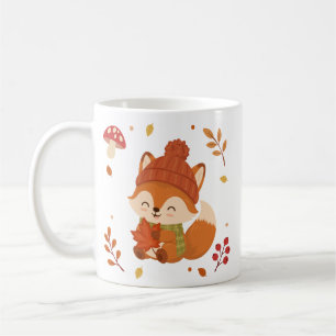 Mug Jolie renard souriant à l'aquarelle d'automne. Caf
