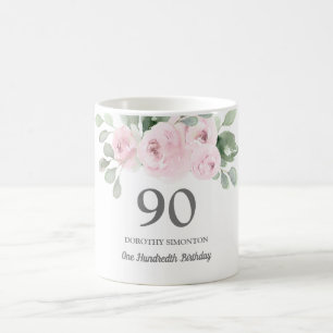 Mug Jolie rose Floral femmes 90e anniversaire Cadeau