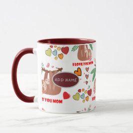Mug Jolie Sloth Brown Motif Je t'aime Maman Coeurs