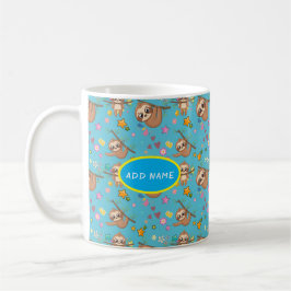 Mug Jolie Sloth | Fleurs Motif bleu étoiles Modèle