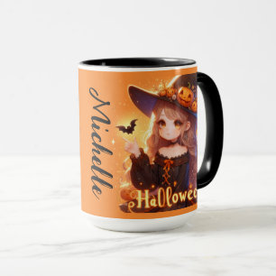 Mug Jolie sorcière animée avec chauves-souris personna