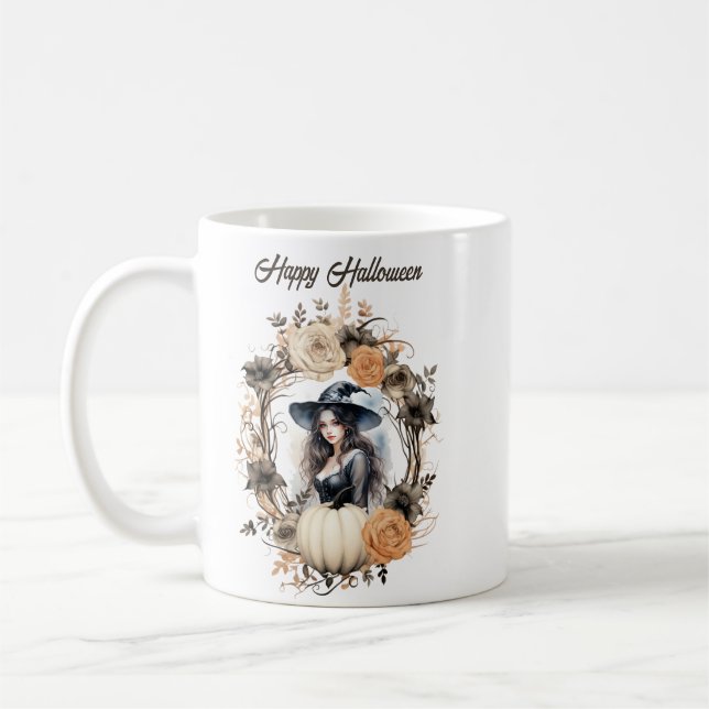 Mug Jolie sorcière dans la couronne d'Halloween (Gauche)