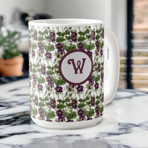 Mug Jolie vigne fleurie violette et blanche avec initi