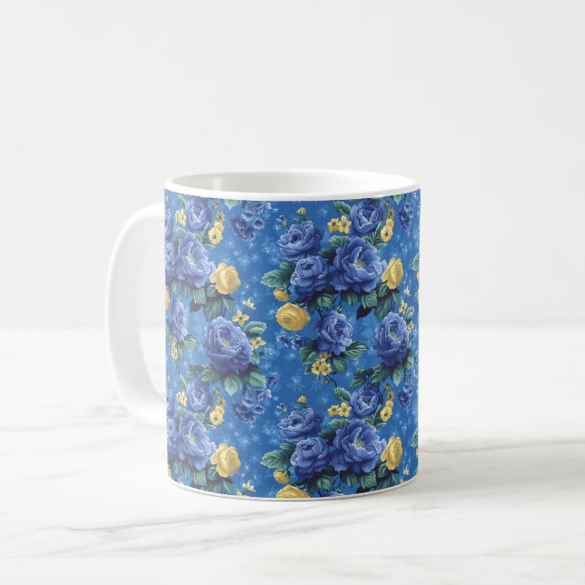 Mug Jolies Fleurs Bleues Romantiques de Printemps Fémi (Devant gauche)
