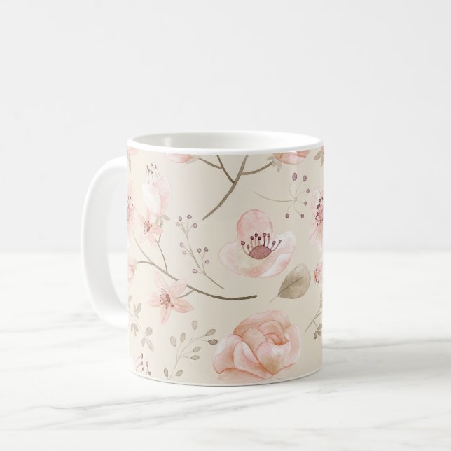 Mug Jolies fleurs d'aquarelle Motif rose botanique (Devant gauche)