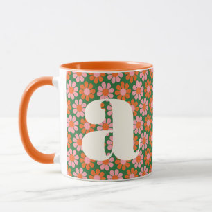 Mug Jolies fleurs rétro Monogramme vert rose personnal