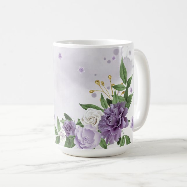 Mug Jolies fleurs violettes verdure (Devant droit)