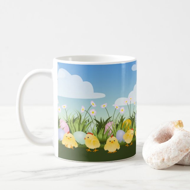 Mug Jolies Oeufs De Pâques Bébé Poussins Et Fleurs Scè (Avec donut)