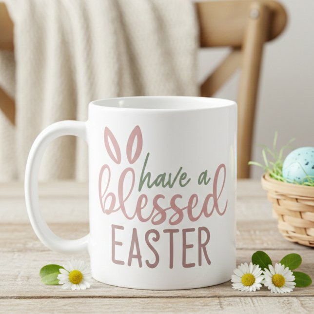 Mug Jolies Oreilles de Lapin Joyeuses Pâques (Cute Bunny Ears Have a Blessed Easter Coffee Mug)