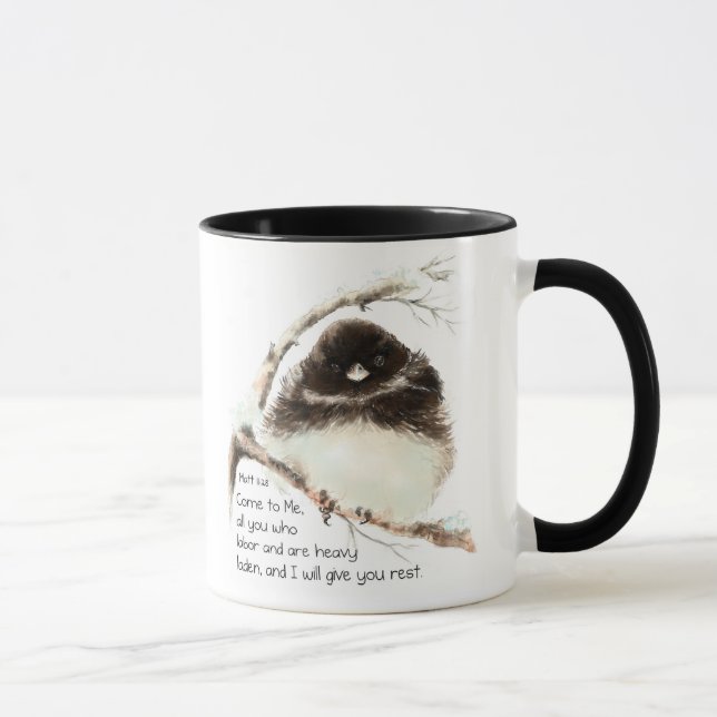 Mug Jote Junco Bird, Écriture, Matt 11:28, Repos (Droite)