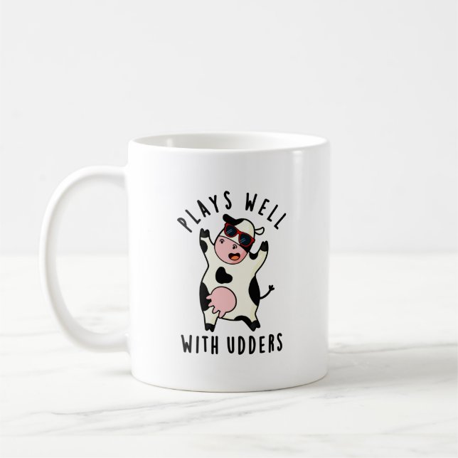 Mug Joue Bien Avec Les Udders Funny Cow Pun (Gauche)
