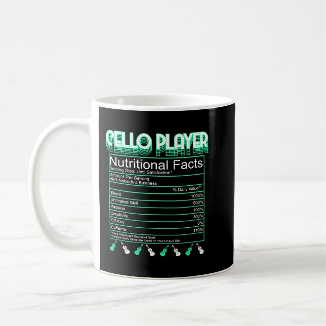 Mug Joueur Cello Faits nutritionnels Orchestre Musique (Gauche)