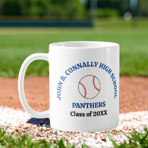 Mug Joueur de baseball personnalisé au lycée bleu