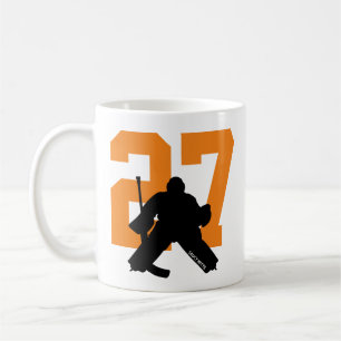 Mug Joueur de hockey personnalisé Numéro Orange