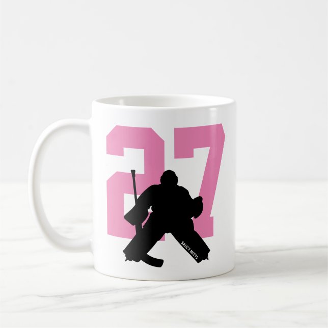 Mug Joueur de hockey personnalisé Numéro rose (Gauche)