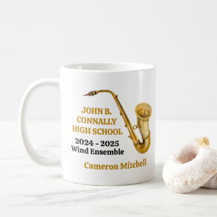 Mug Joueur de saxophone en or Bande personnalisée