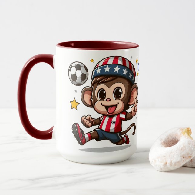 Mug Joueur de soccer de singe joyeux (Avec donut)