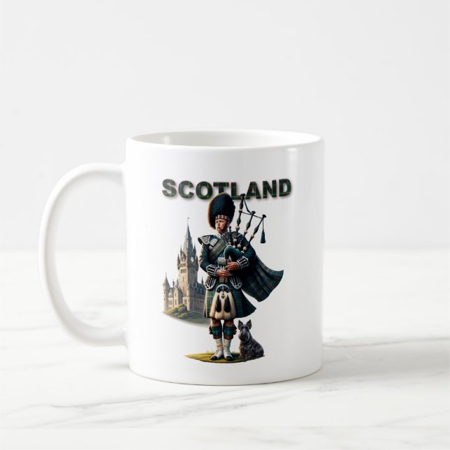 Mug Joueur écossais de Bagpipe avec Scottish Terrier (Gauche)