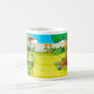 Mug Joueur garçon courir dans un Jardin vert luxuriant