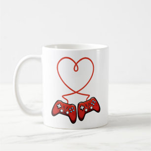 Mug Joueur Vidéo Valentines Jour Avec Contrôleurs Coeu