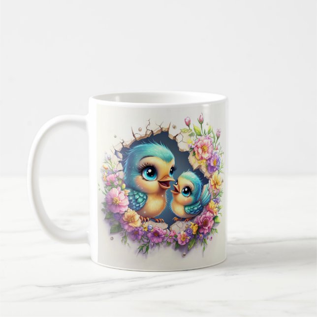 Mug Jour de la mère Oiseaux émergeant à travers un mur (Gauche)
