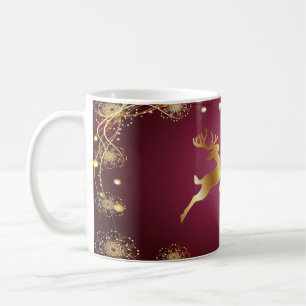 Mug Jour de Noël Golden Reindeers Rouge rose Élégant