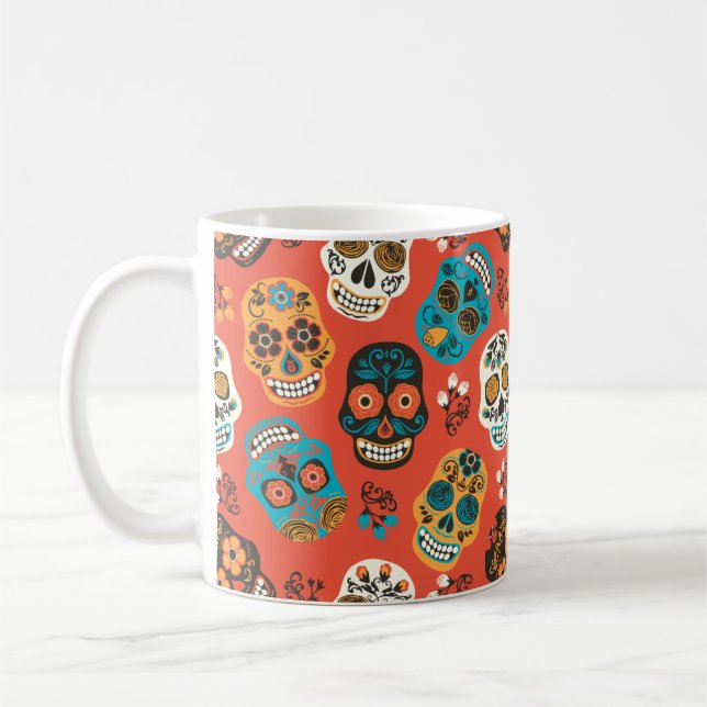 Mug Jour des crânes de sucre morts, orange (Gauche)