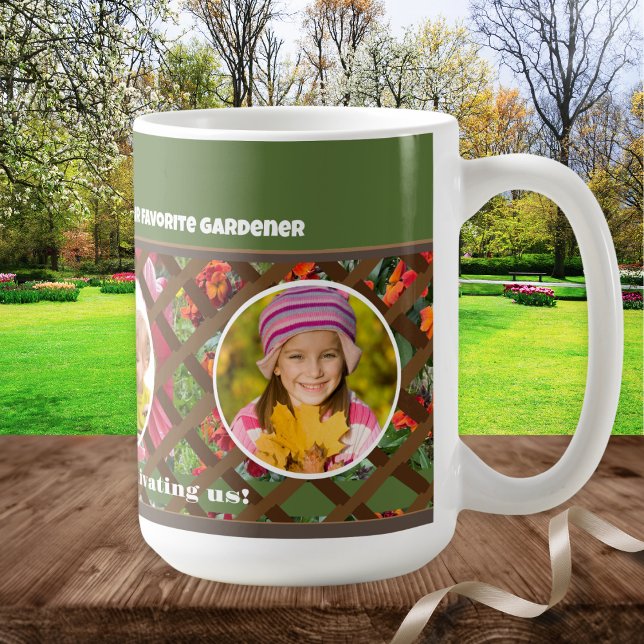 Mug Jour des mères Jardin vert Multi Photo (A colorful, personalized, multi-photo mug, especially for garden lovers on Mother's Day)