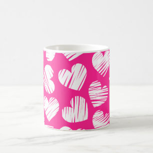 Mug Jour des Valentines du coeur rose et blanc moderne