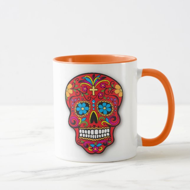 Mug Jour mexicain rouge de crâne de sucre des morts (Droite)