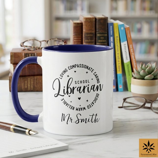 Mug Journée personnalisée de la bibliothécaire scolair (Personalized School Librarian Day | Custom Name Mug
)