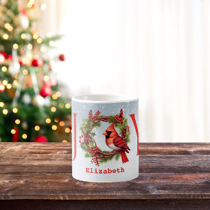 Mug Joy Watercolor Wreath + Red Cardinal   Nom