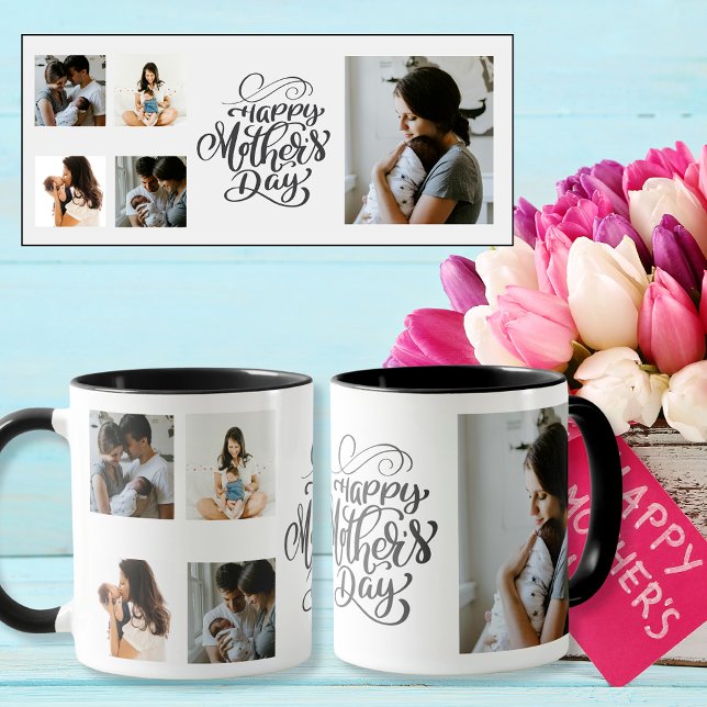 Mug Joyeuse fête des mères 5 Photos personnalisées (Happy Mother's Day 5 Custom Photos Mug)