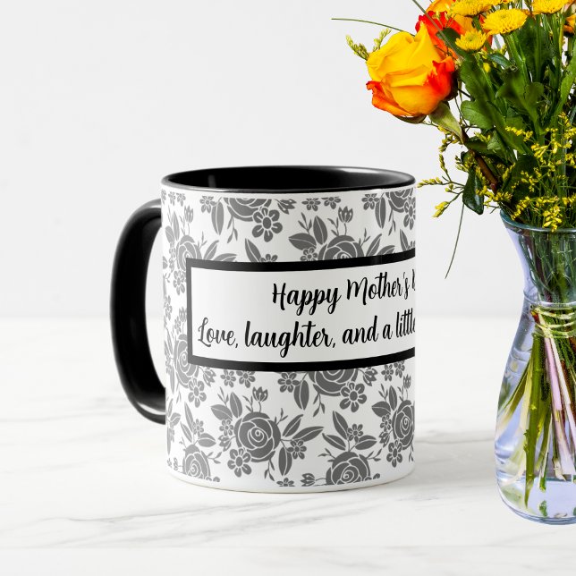 Mug Joyeuse fête des mères avec motif floral Rose gris (Créateur téléchargé)