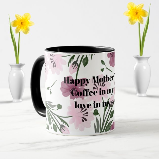 Mug Joyeuse fête des mères avec motif floral rose viol (Créateur téléchargé)