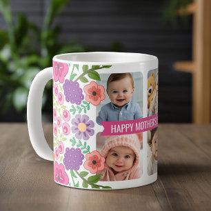Mug Joyeuse fête des mères Custom 4 Photo Collage Fleu