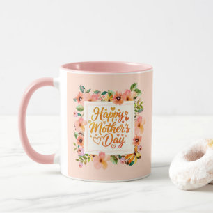 Mug Joyeuse Fête des Mères Élégante Florale Rose Aquar