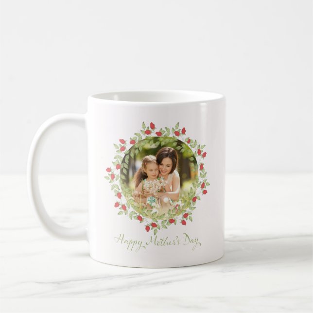 Mug Joyeuse Fête des Mères Rose d'aquarelle Photo flor (Gauche)