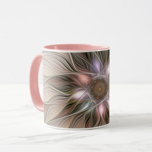 Mug Joyeuse Fleur Abstrait Beige Brown Floral Fractal (Devant gauche)