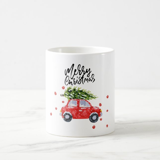 Mug Joyeuse voiture rouge de Noël avec sapin de Noël  (Centre)