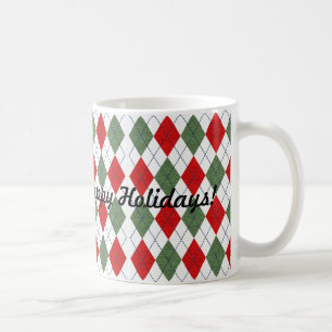 Mug Joyeuses Fêtes Rouge Vert Argyle à carreaux